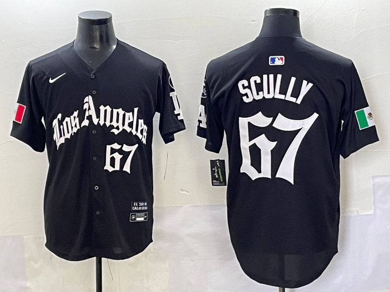 Men 2025 Los Angeles Dodgers #67 Scully Black Five generations Joint Name Nike MLB Jersey style 5